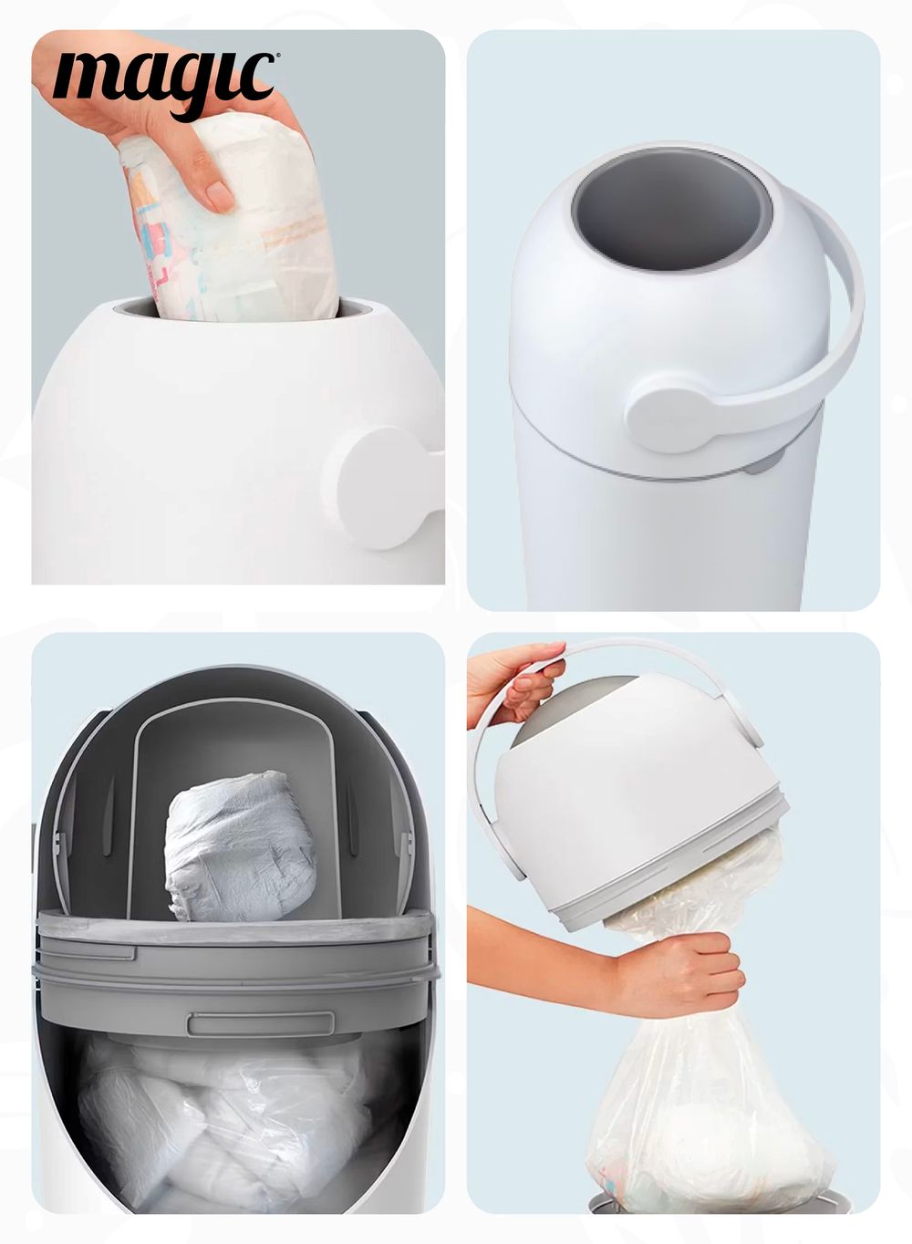 سلة حفاضات ماجيك - هيكا مع 15 كيس قمامة - أزرق حمامي - متوسطة الحجم