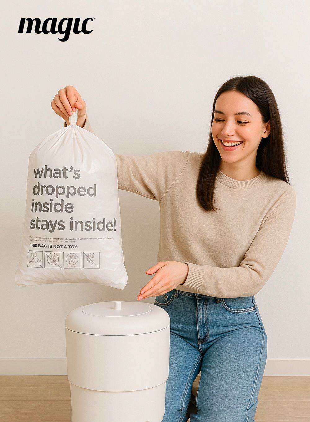 Magic Majestic & Essential Bin Bags - Beige - Pack of 3 - 45 Pcs