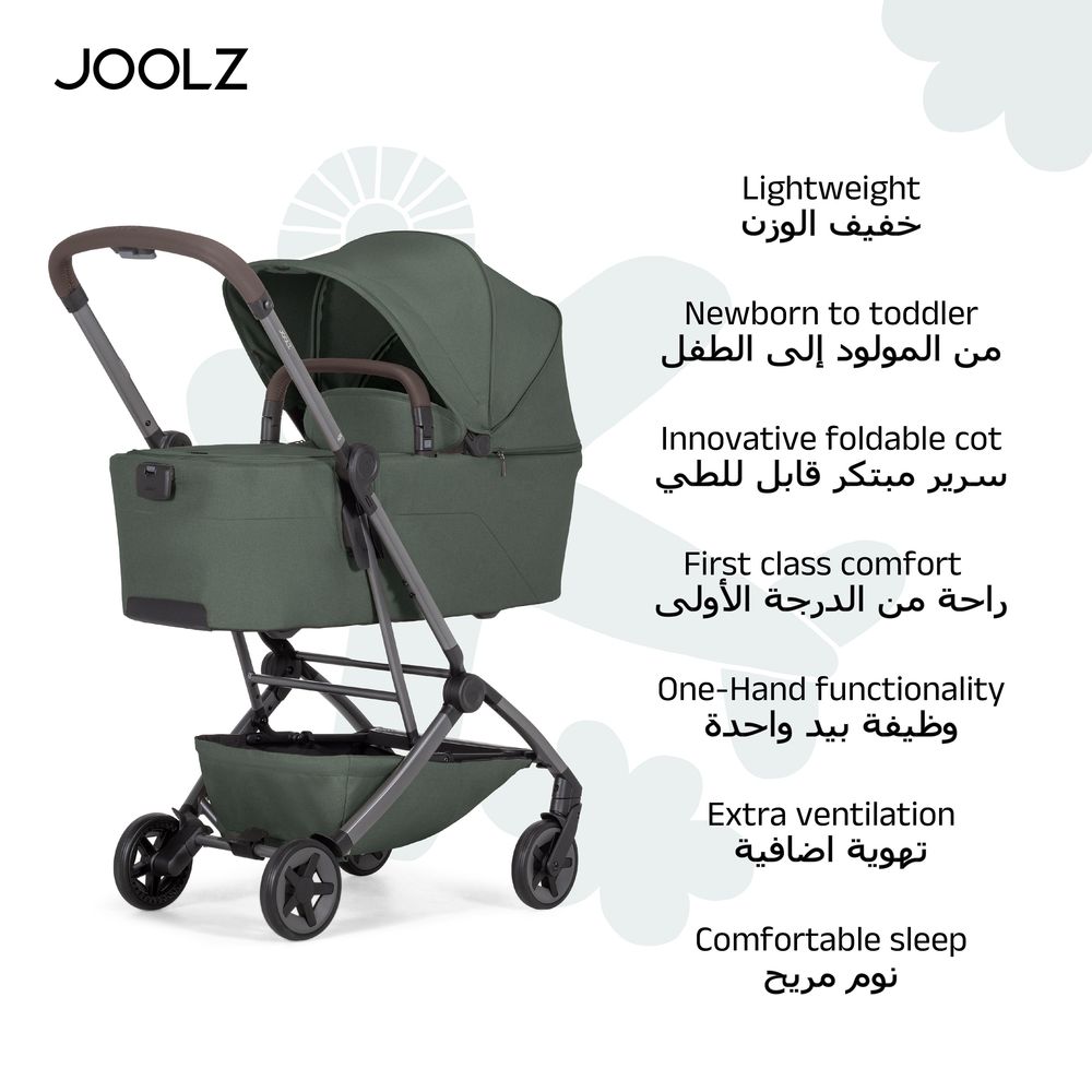 Joolz - Aer2 Compact And Lightweight Baby Cot - Self Standing Fold - Suitable For Newborns - Forest Green - 90x42x15 cm - 3.9 Kg