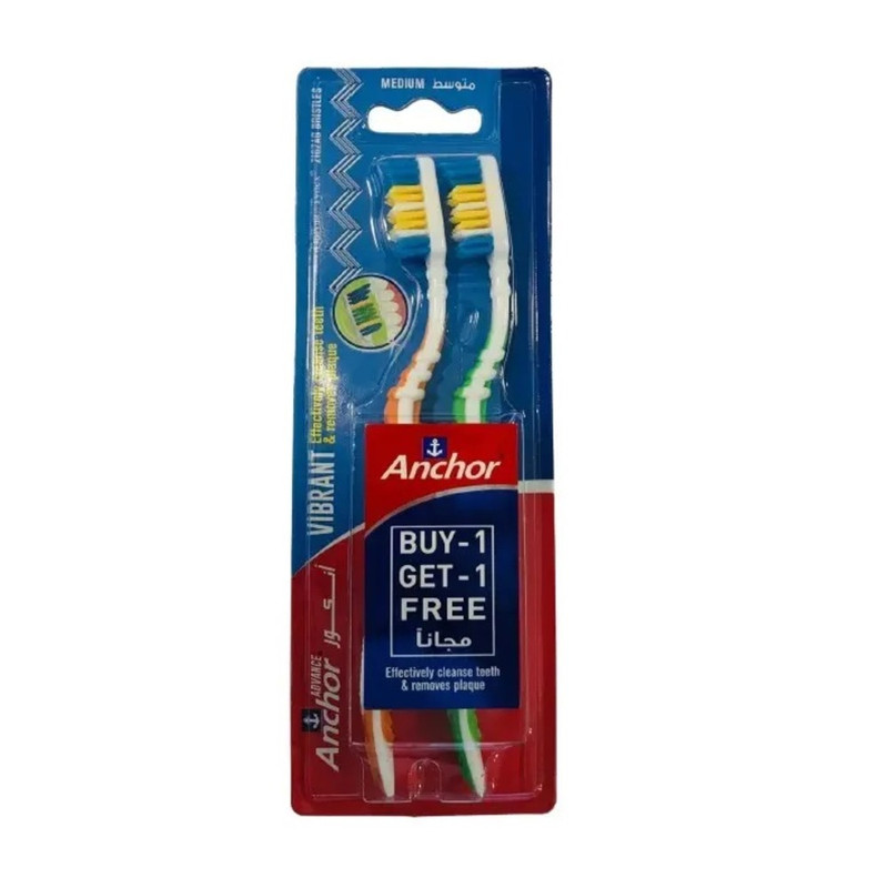 Anchor - Advance Vibrant Medium Bristles Toothbrush - 1 + 1 Free