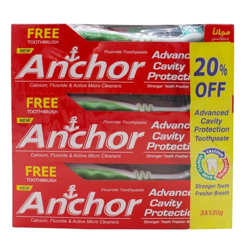 Anchor - Advanced Cavity Protection Toothpaste with Toothbrush - 120gm - Pack of 3