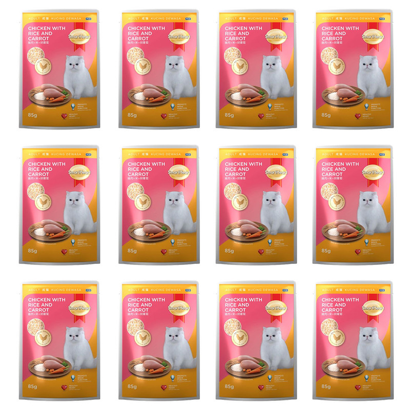 سمارت هارت - طعام رطب للقطط البالغة بالدجاج والأرز والجزر - 85غ - عدد 12