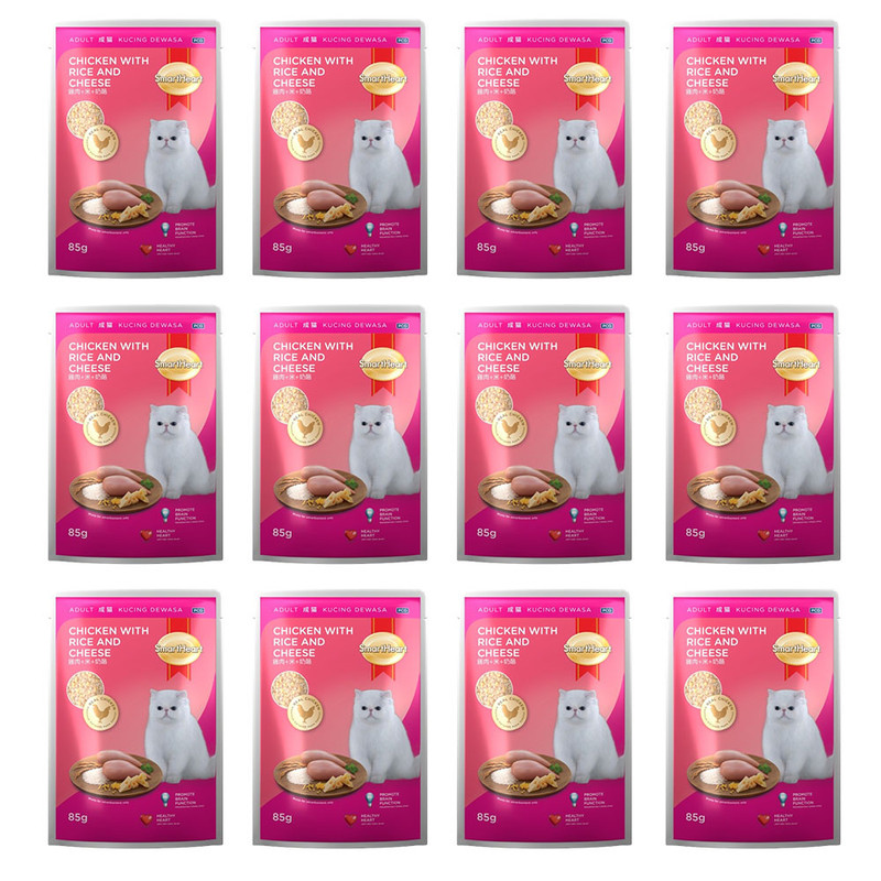 سمارت هارت - طعام رطب للقطط البالغة - الدجاج والأرز والجبن - 85 غرام - 12 كيس