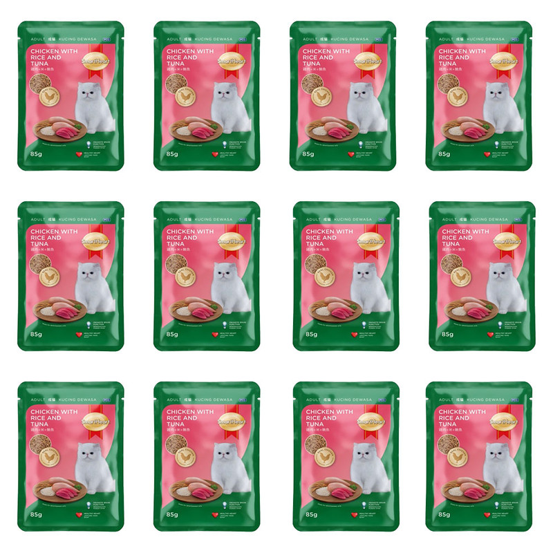 سمارت هارت - طعام رطب للقطط البالغة بالدجاج والأرز والتونة - 85غ - عدد 12