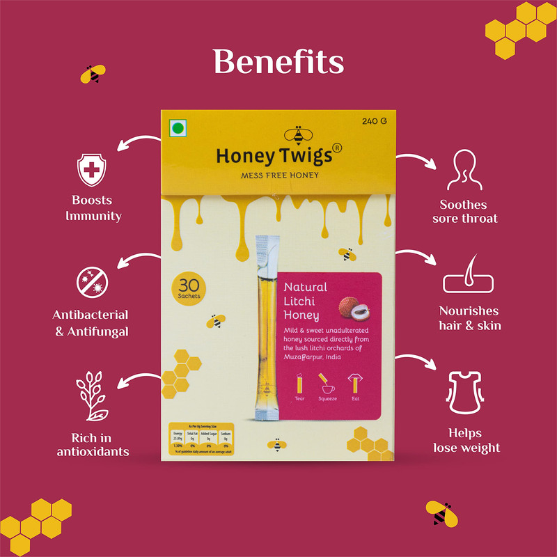 Honey Twigs - Natural Litchi Honey 8g Pack Of 30
