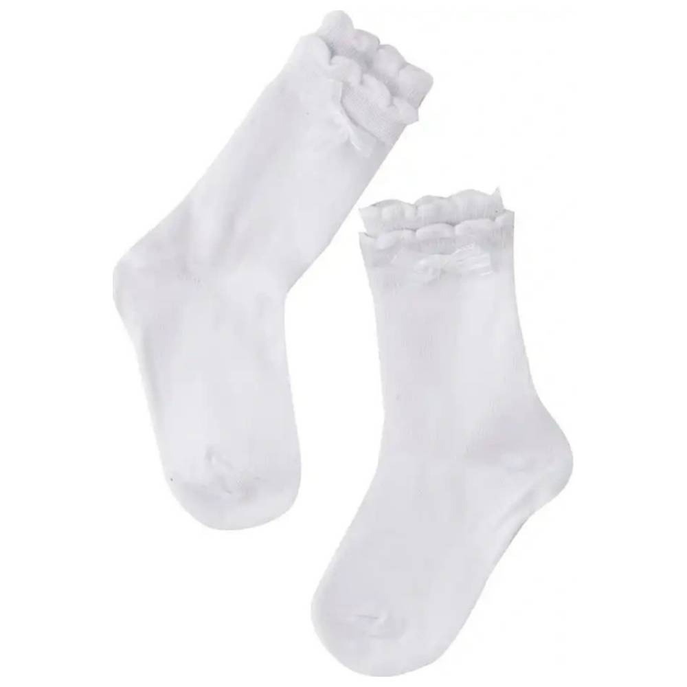جينيوس - جوارب فيونكة مزدوجة الحواف للبنات - أبيض - 3 قطع