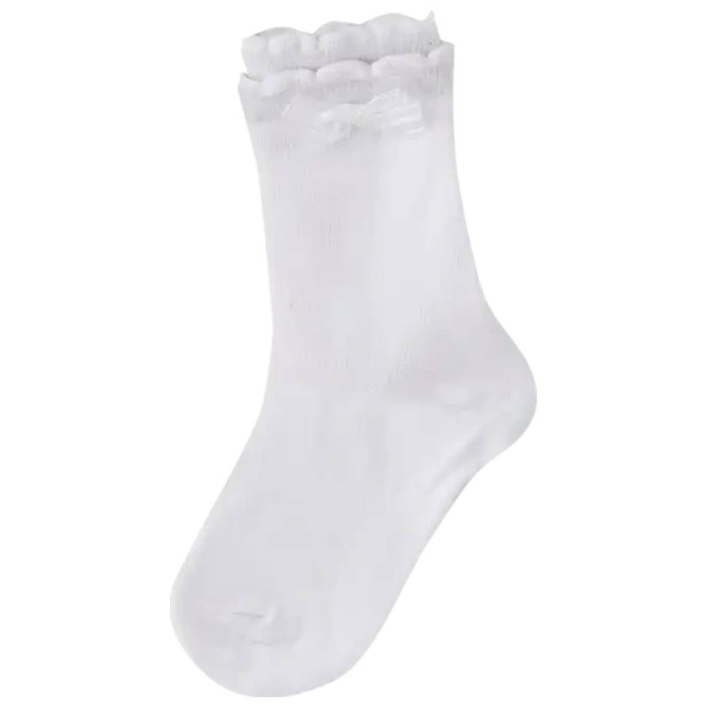 جينيوس - جوارب فيونكة مزدوجة الحواف للبنات - أبيض - 3 قطع