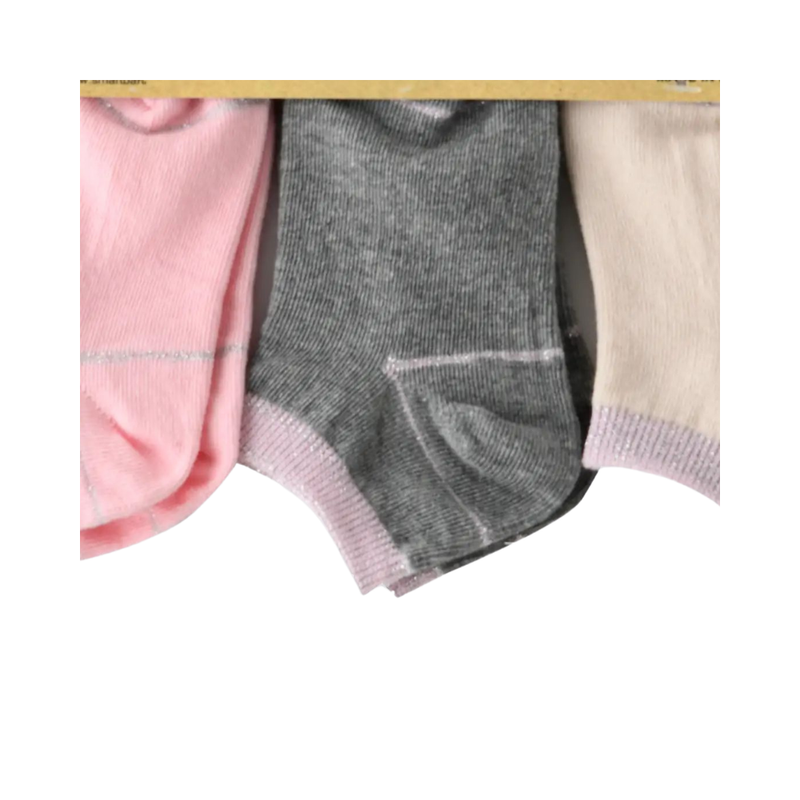 جينيوس - طقم من 3 قطع - جوارب قصيرة مطبوعة للبنات - وردي/رمادي/أرجواني