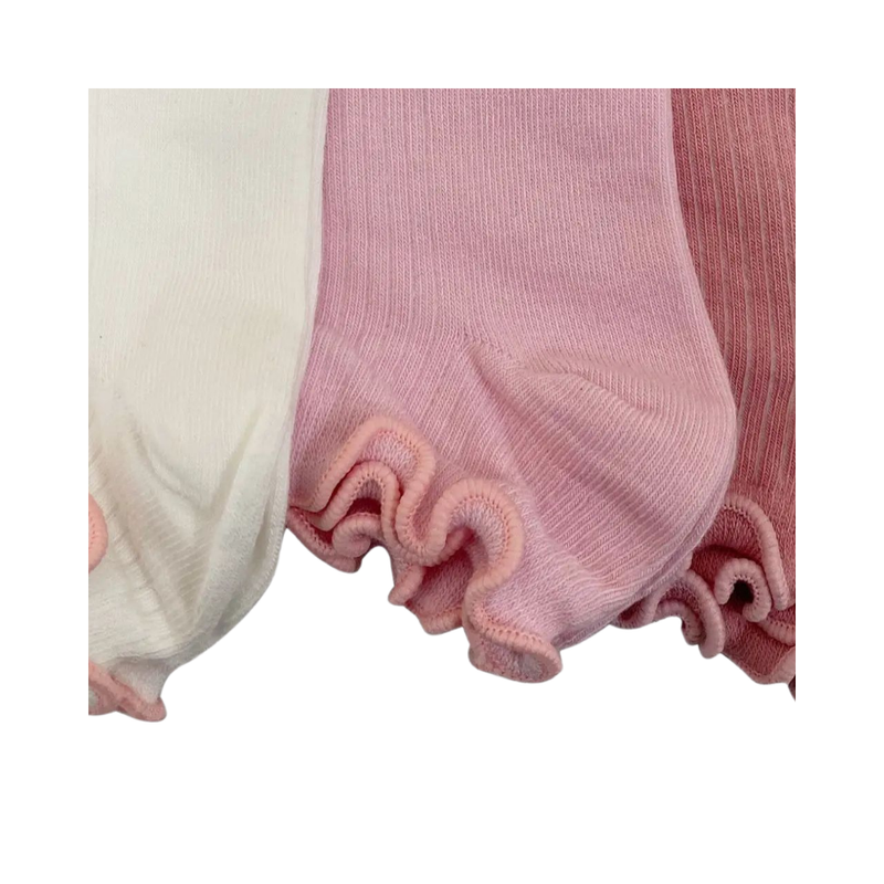 جينيوس - طقم 3 قطع - جوارب قصيرة سادة للبنات - وردي/أبيض