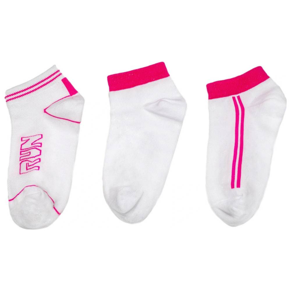Genius - Girl's Trainer Socks - White/Pink - Pack of 3