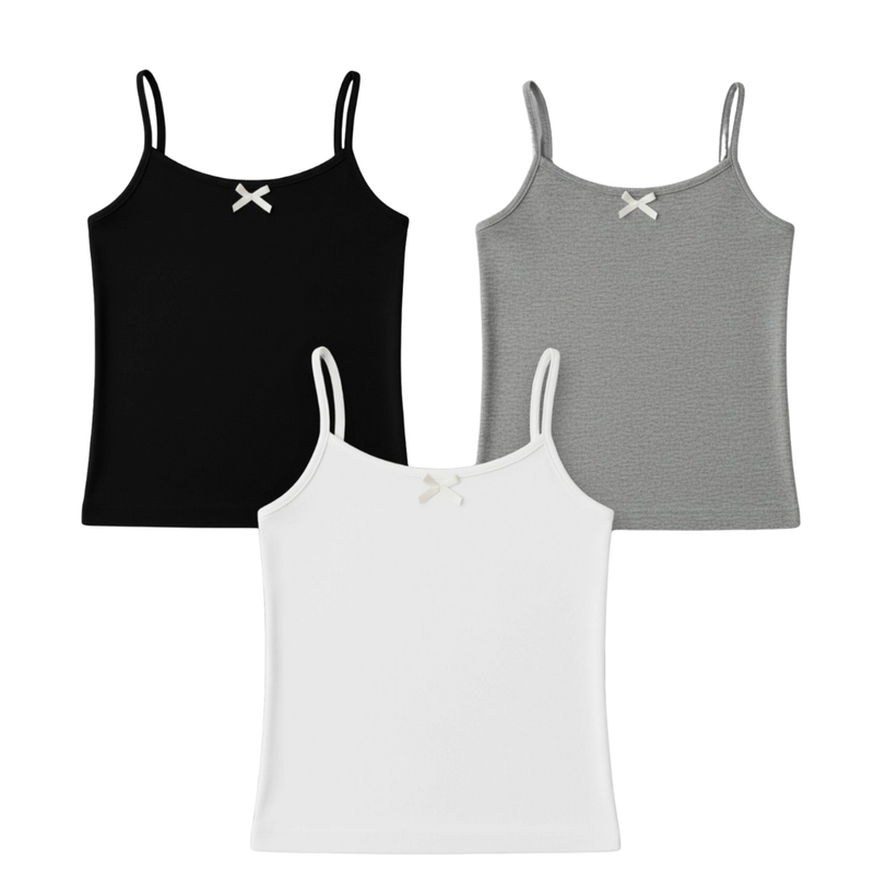 جينيوس - طقم من 3 قطع - قميص داخلي بحمالات رفيعة للبنات - متعدد الألوان
