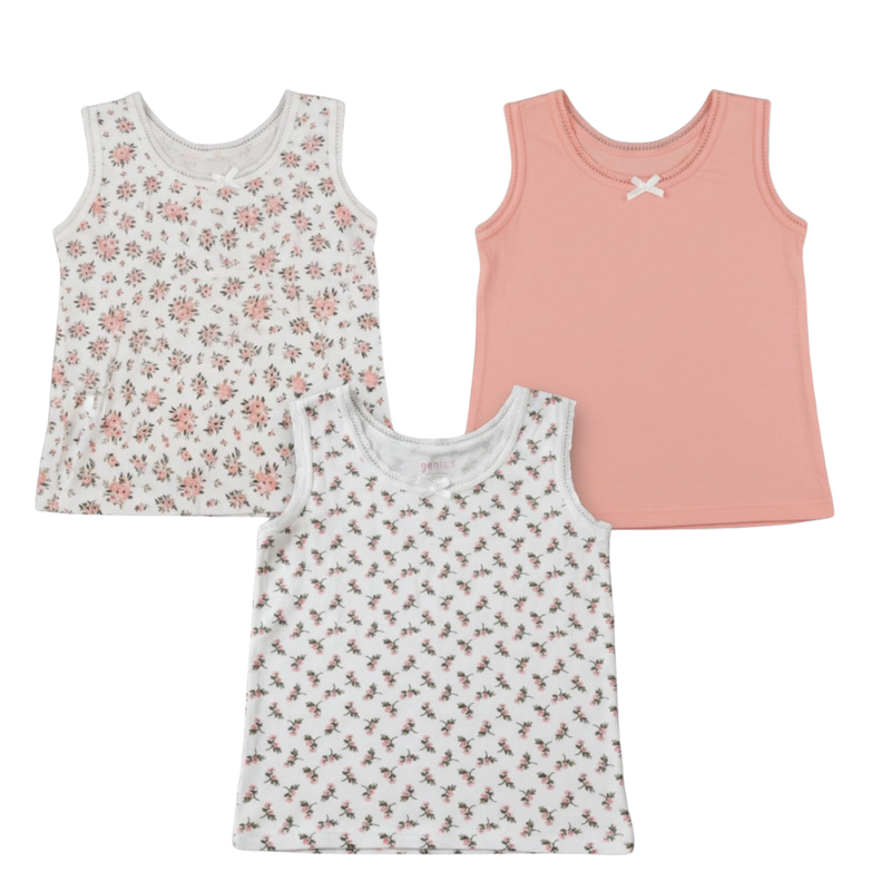 جينيوس - طقم من 3 قطع - قميص داخلي للبنات بتصميم سباغيتي - متعدد الألوان