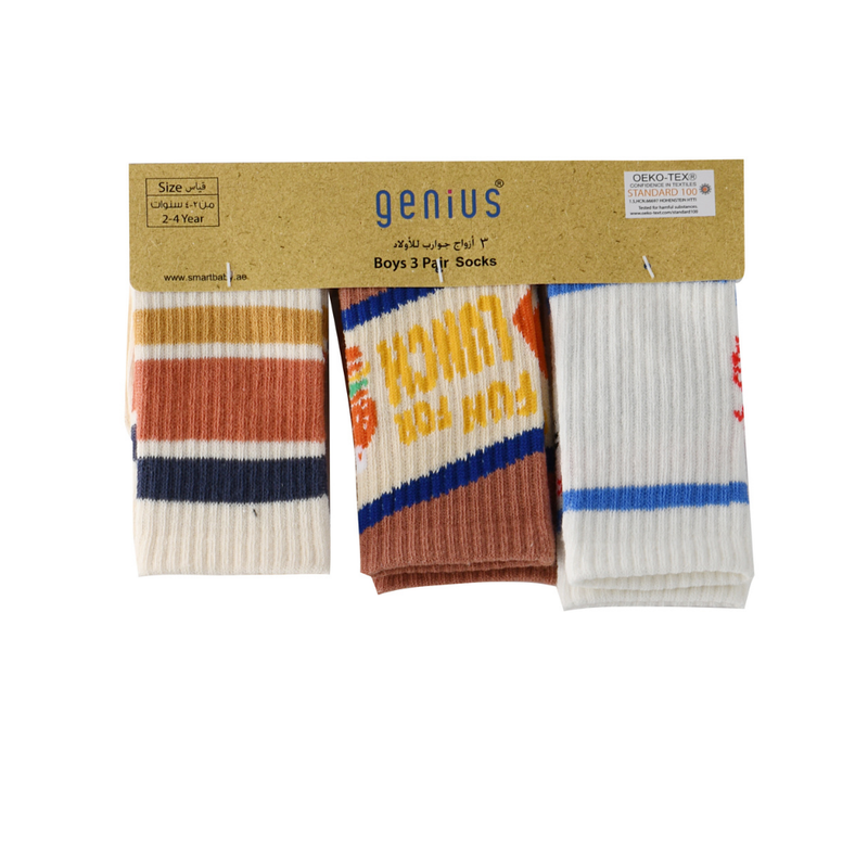 Genius - 3pc-Set - Boy's Printed Mid-Calf Crew Socks - Multicolor