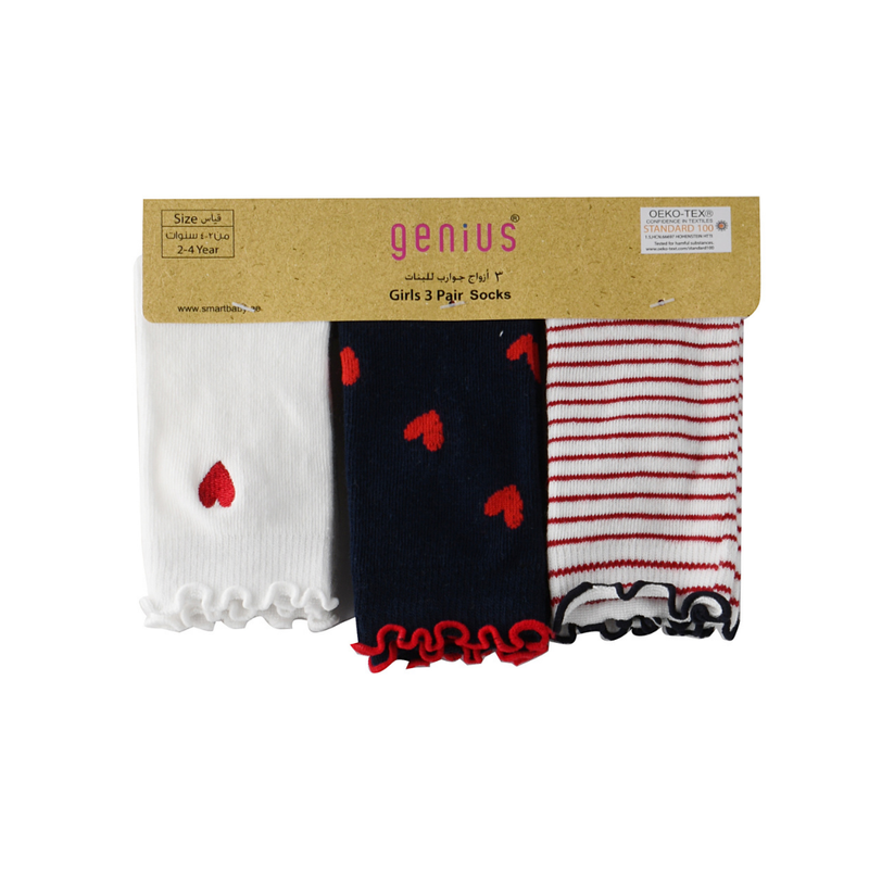 Genius - 3pc-Set - Girl's Printed Crew Socks - Multicolor