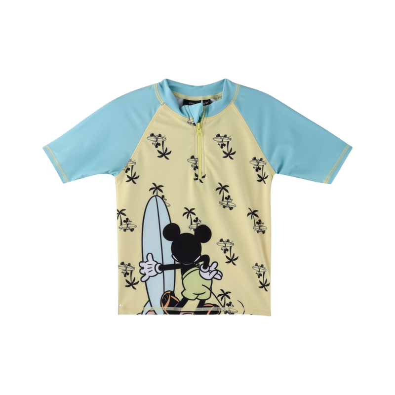 Mickey Mouse - Boy's Short Sleeves Rash Guard Top - Yellow/Blue