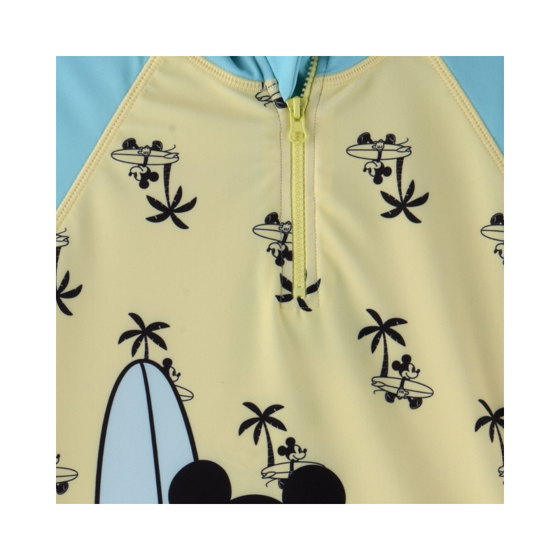 Mickey Mouse - Boy's Short Sleeves Rash Guard Top - Yellow/Blue
