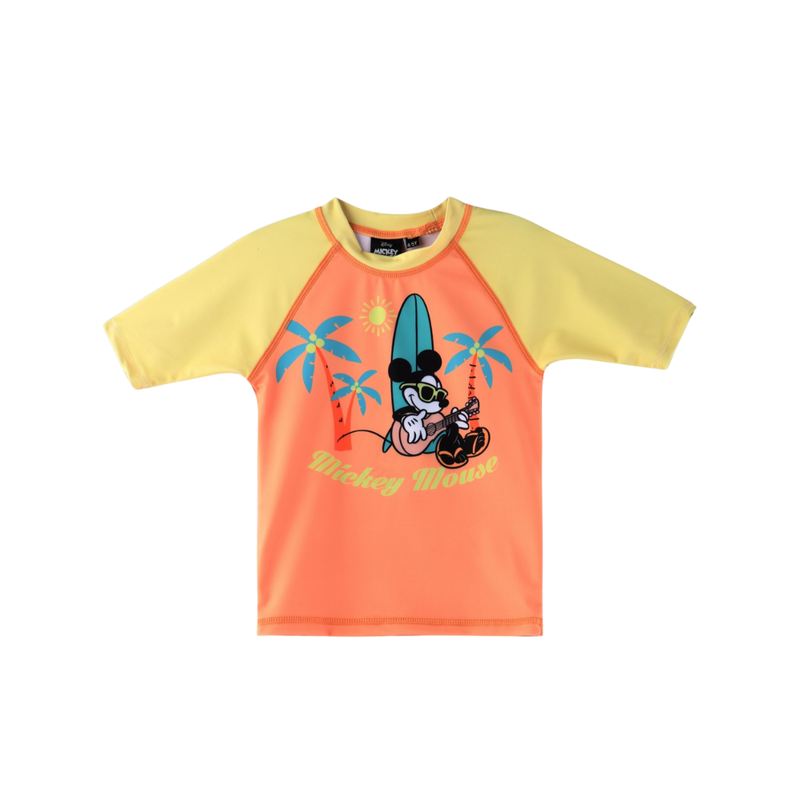 Mickey Mouse - Boy's Short Sleeves Rash Guard Top - Orange/Yellow