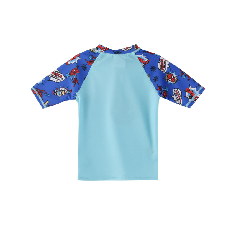 سبايدرمان - سترة حماية للسباحة بأكمام قصيرة للأولاد - أزرق