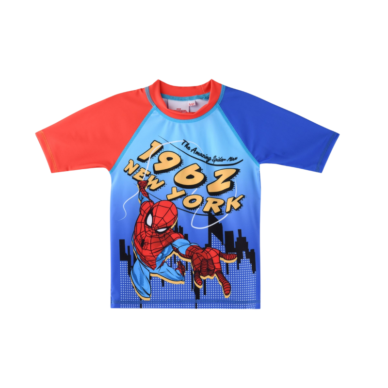 سبايدرمان - سترة حماية للسباحة بأكمام قصيرة للأولاد - متعدد الألوان