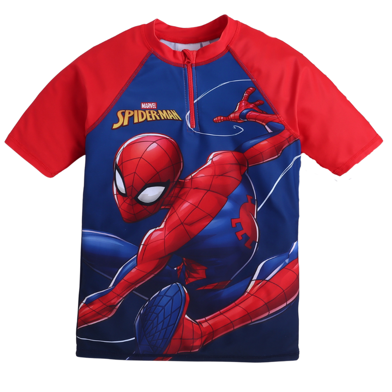 Spiderman - Boy's Printed Rash Guard Top - Blue/Red