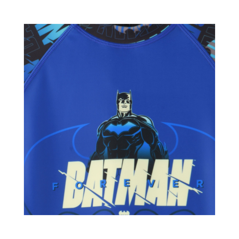 Batman - Boy's Overall Short Sleeves Rash Guard Swimsuit - Blue