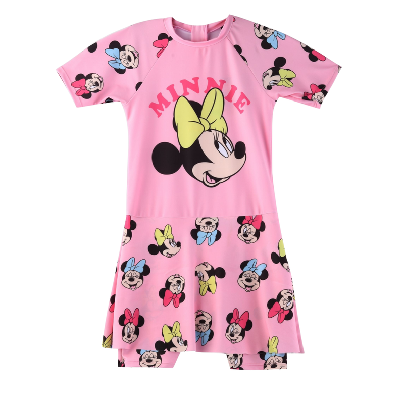 ميني ماوس - ملابس سباحة بأكمام قصيرة للبنات - زهري