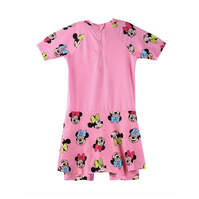 ميني ماوس - ملابس سباحة بأكمام قصيرة للبنات - زهري