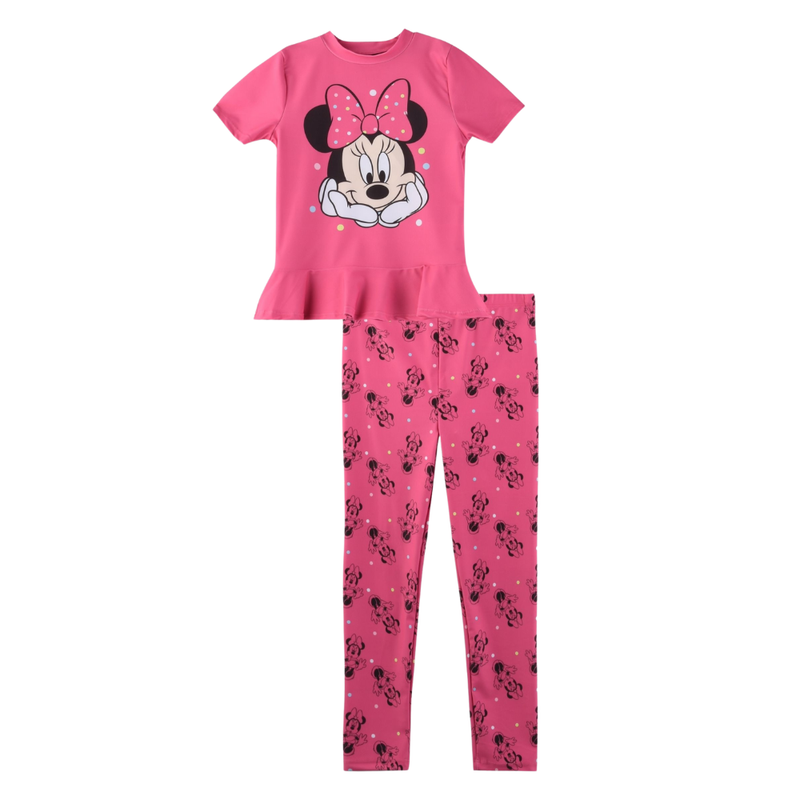 Minnie Mouse - 2pc-Set - Girl's Short Sleeves Swim Top And Pants - Pink