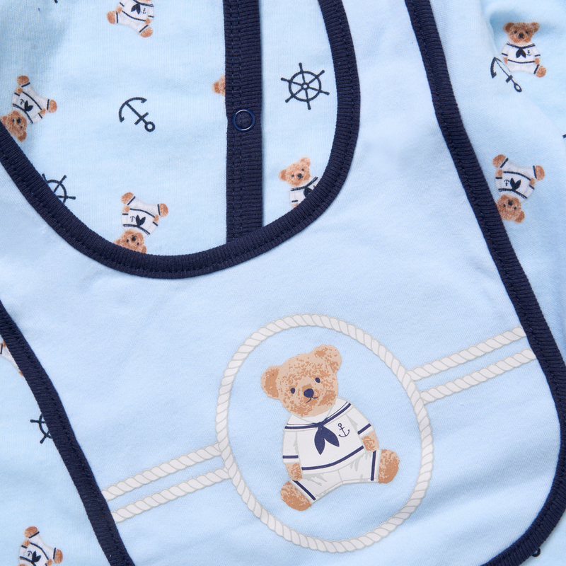 Rock a Bye Baby - Baby Boys Sailor Bear Mesh Bag Gift Set - Blue
