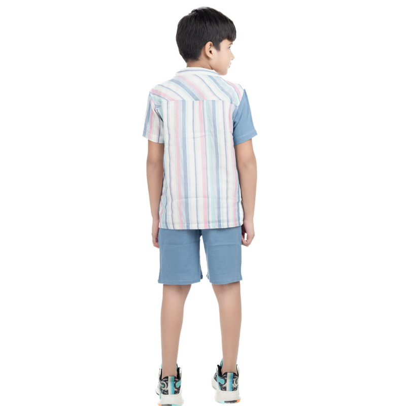 Genius - 3pc-Set - Boy's Shirt With T-Shirt & Bermuda Shorts - Blue