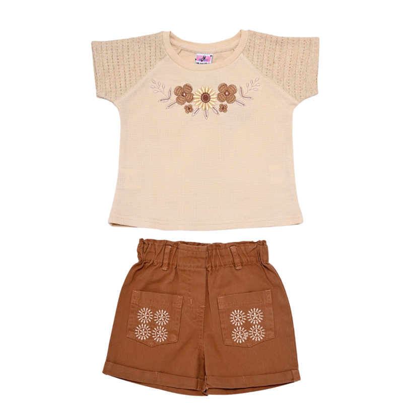 Smart Baby - 2pc-Set - Girl's Short Sleeves Top With Shorts - Brown