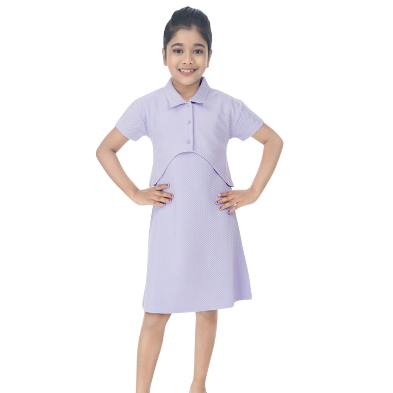 Flower Girl - Girl's Short Sleeves Collar Neck Dress - Lavender