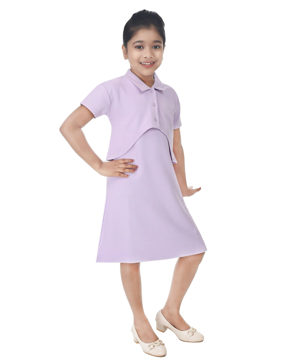 Flower Girl - Girl's Short Sleeves Collar Neck Dress - Lavender