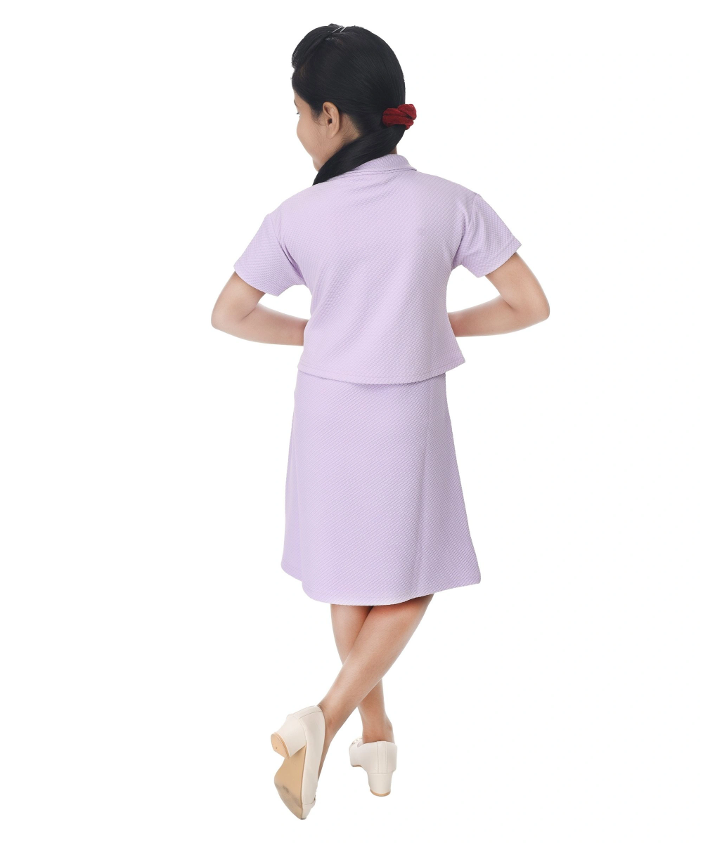 Flower Girl - Girl's Short Sleeves Collar Neck Dress - Lavender