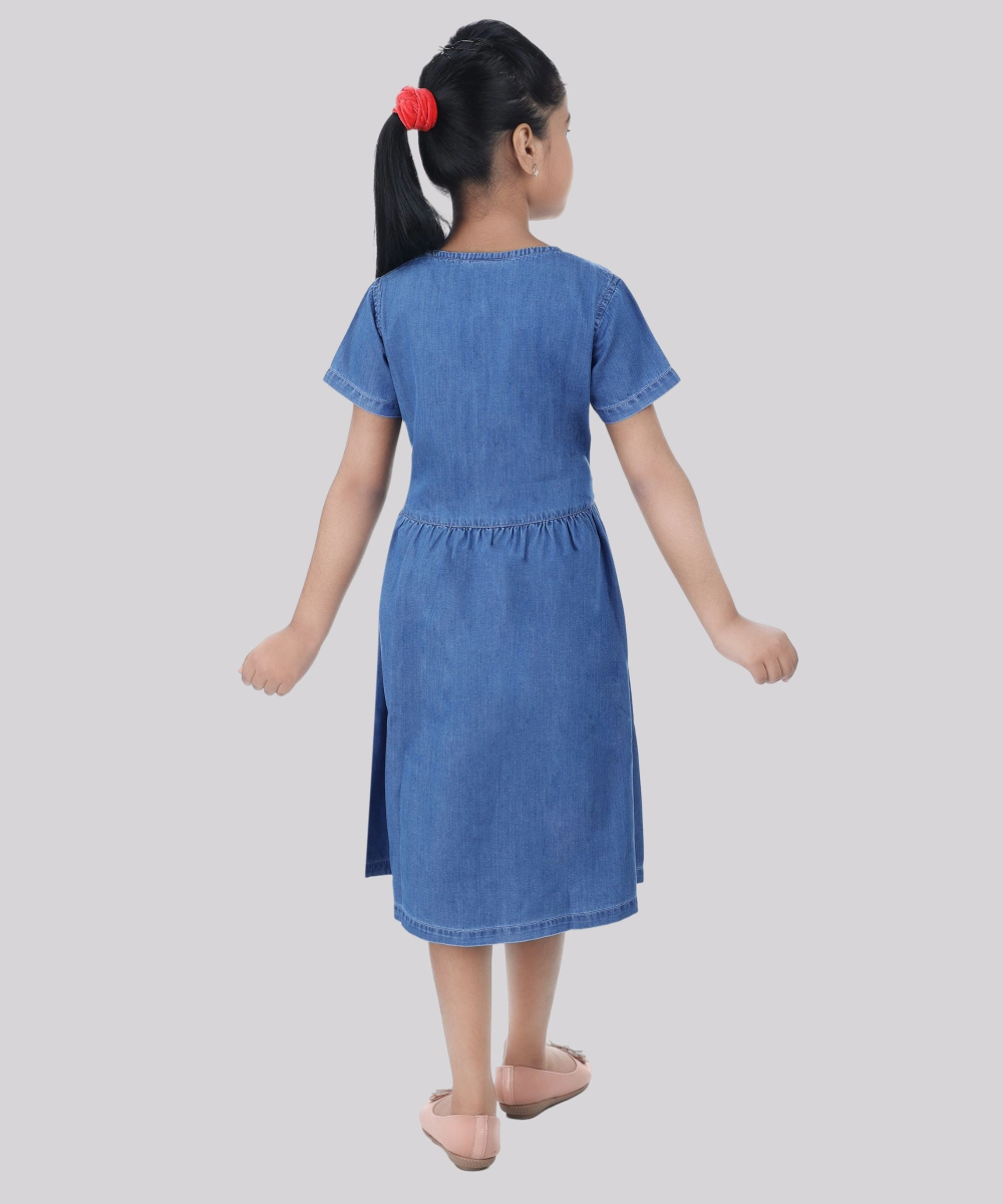 Flower Girl - Girl' Half Sleeve Dress - Denim Blue