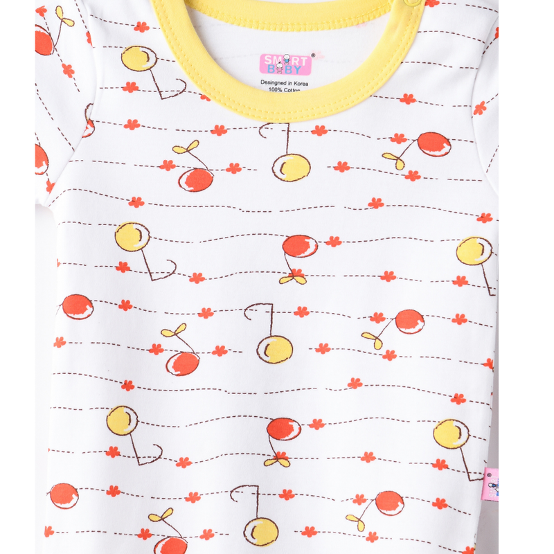 Smart Baby - Girl's All Over Printed Front Open Top - White/Yellow