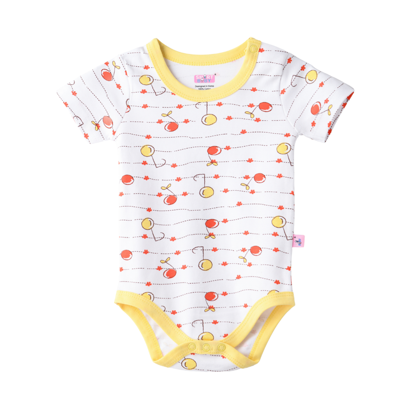 Smart Baby - Girl's All Over Printed Half Sleeves Bodysuit - White/Yellow