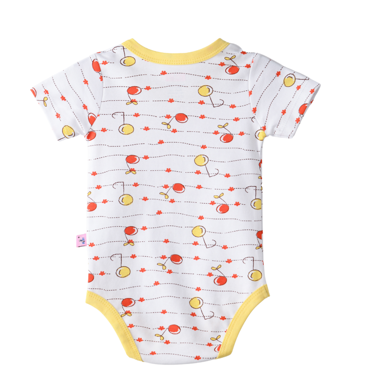 Smart Baby - Girl's All Over Printed Half Sleeves Bodysuit - White/Yellow
