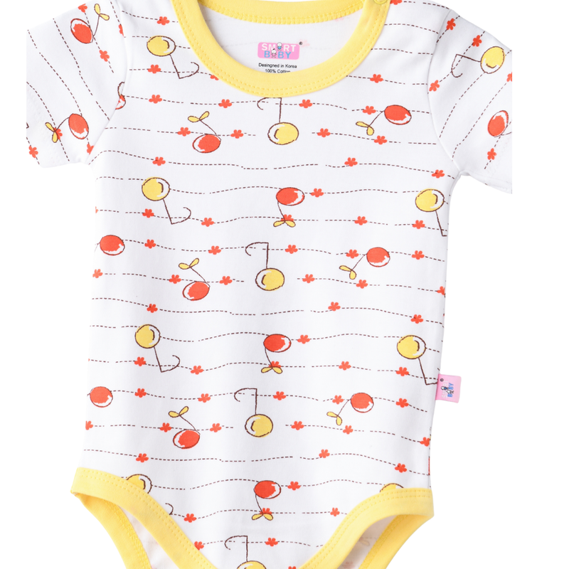 Smart Baby - Girl's All Over Printed Half Sleeves Bodysuit - White/Yellow