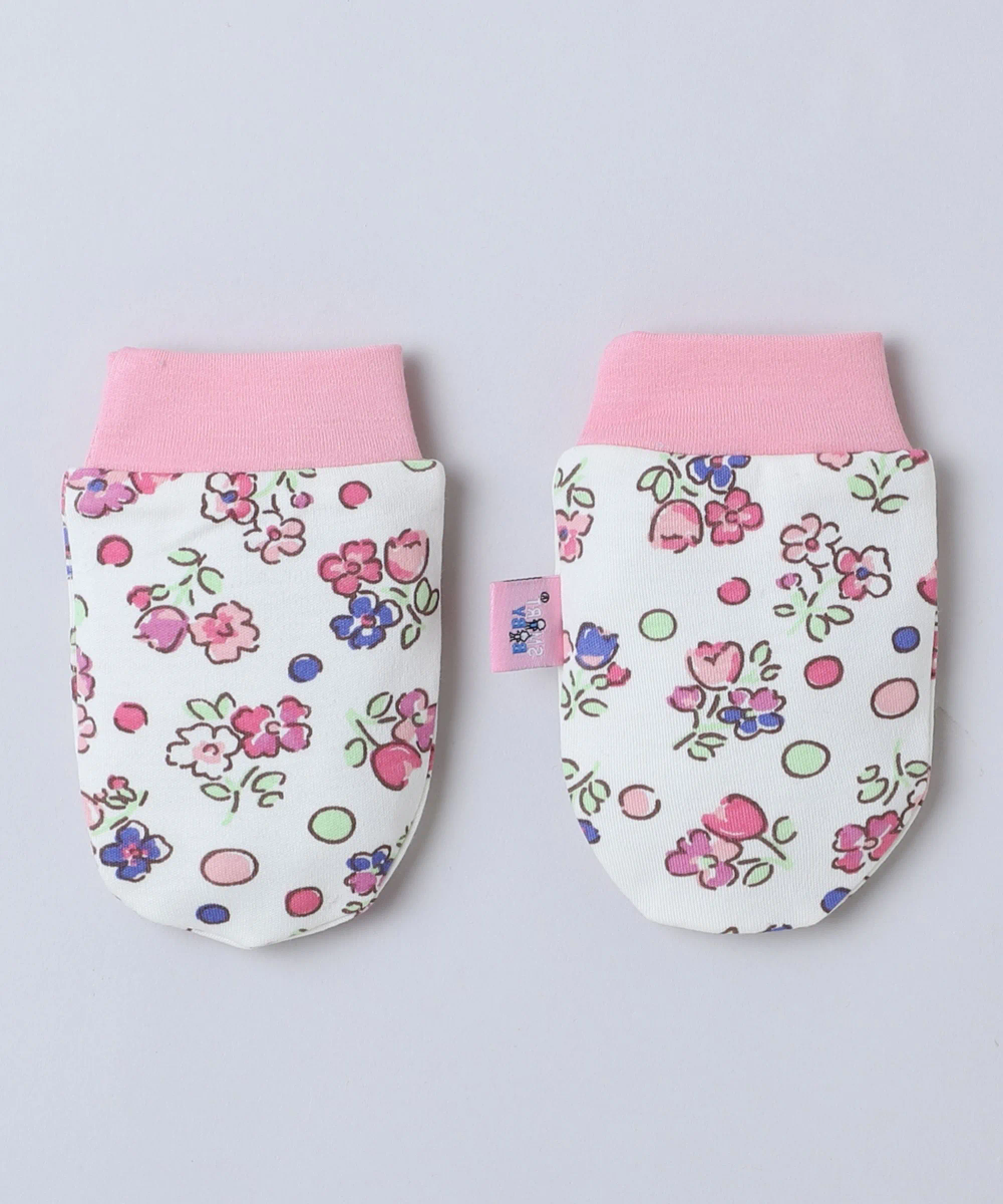 Smart Baby - Baby Girl's All Over Floral Printed Mittens - Pink/White