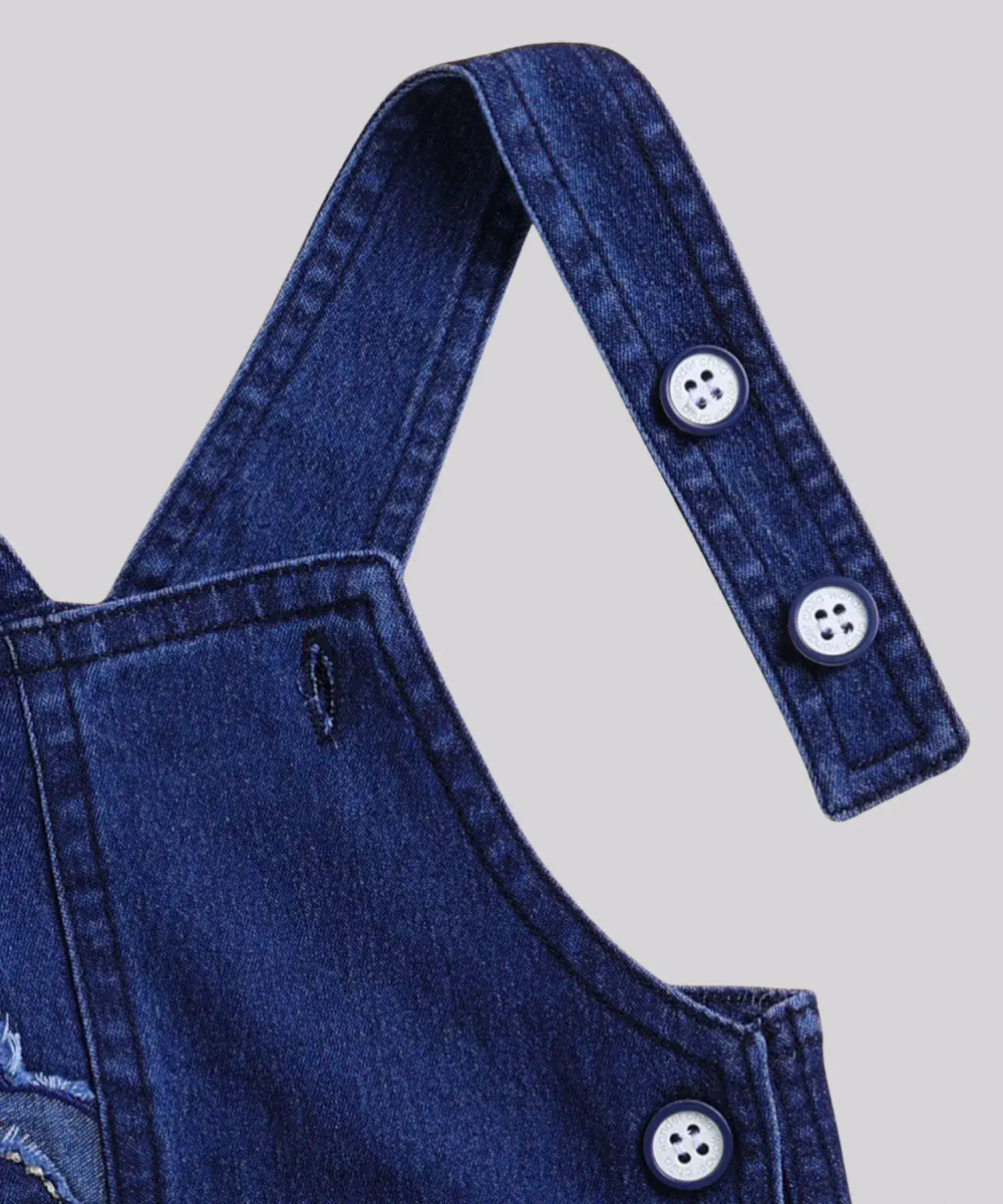 Wonderchild - 2pc-Set - Baby Boy's T-Shirt With Denim Dungaree - White/Dark Blue