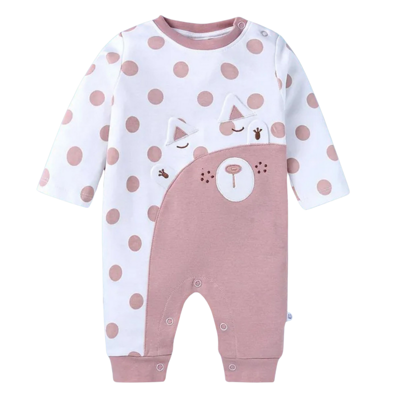 Wonderchild - Baby Girls' Round Neck Open Feet Romper - White/Pink