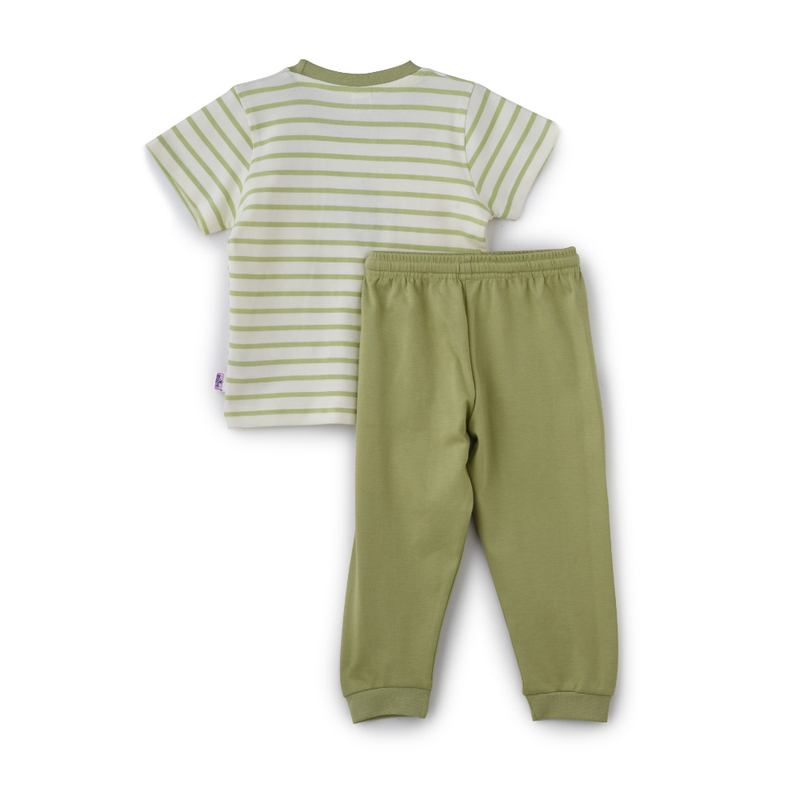 Smart Baby - 2pc-Set - Boys' Striped T-Shirt & Pyjama Pants - Pista Green