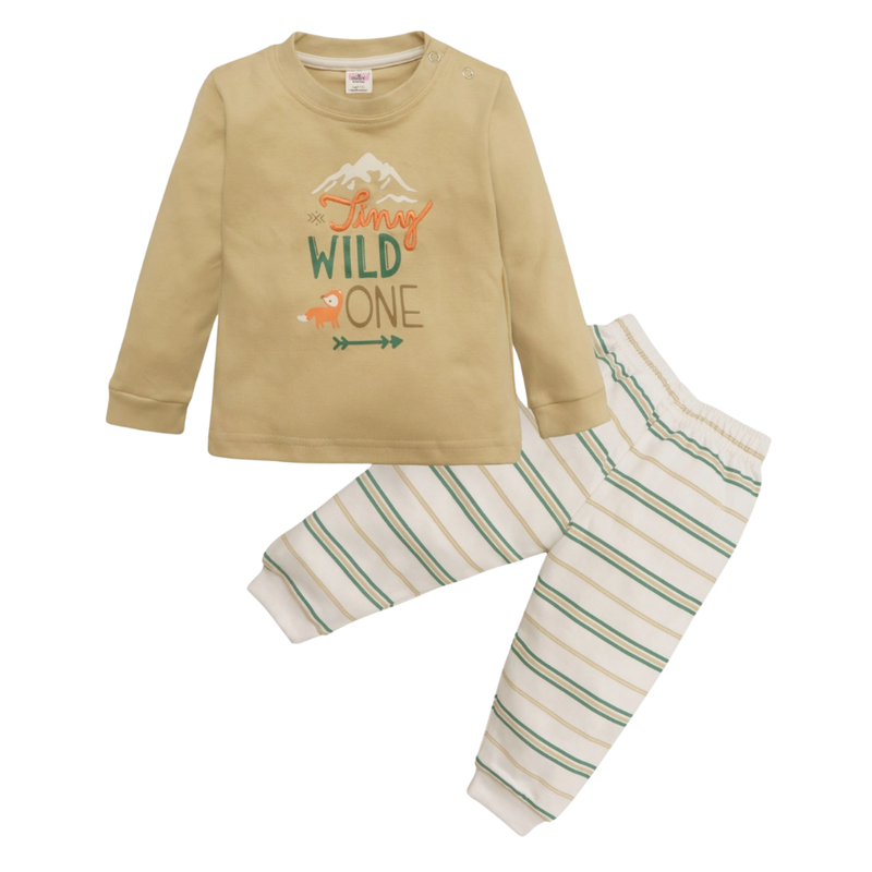 سمارت بيبي - طقم قطعتين - تيشيرت مطبوع مع بنطال للأولاد - رملي ومتعدد الألوان