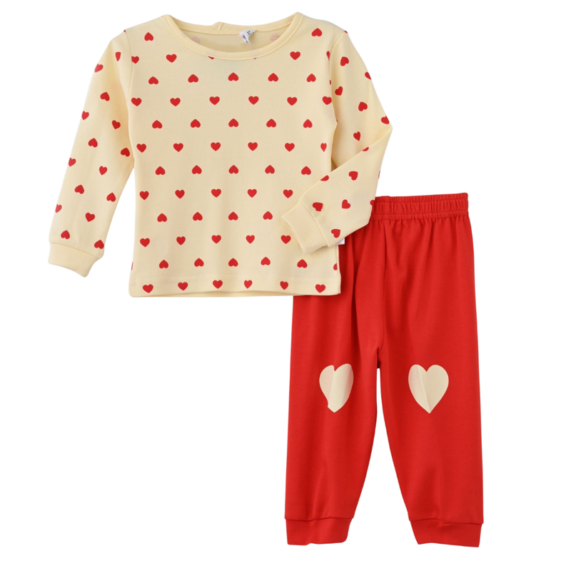 سمارت بيبي - طقم توب وبنطال قلوب حمراء للبنات - قطعتين