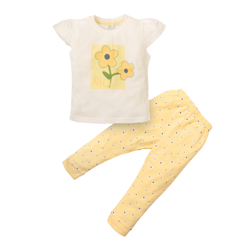 Smart Baby - 2pc-Set - Baby Girl's Cap Sleeves T-Shirt & Pants - Yellow/White