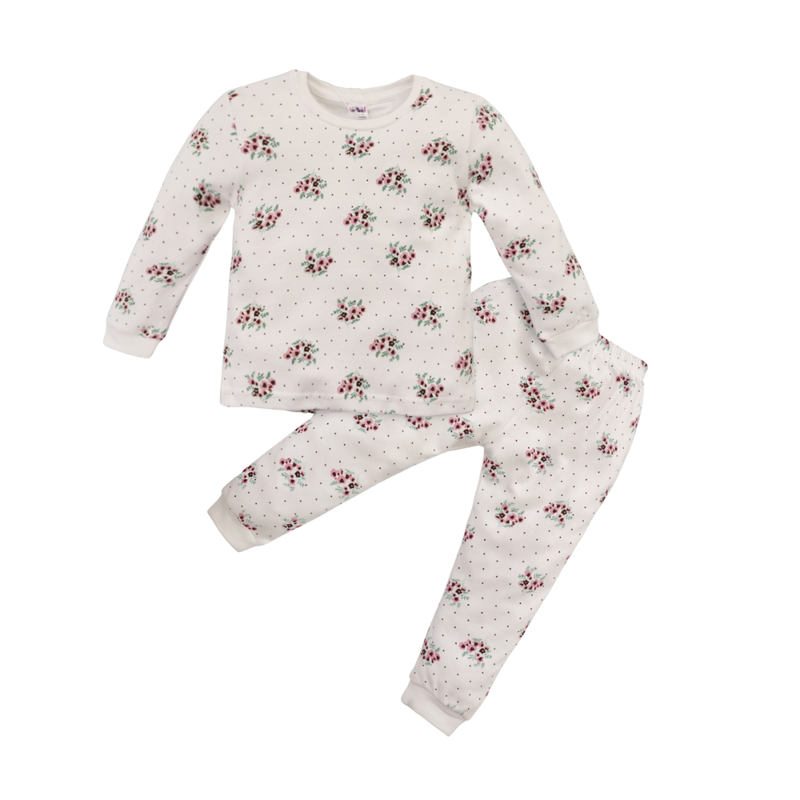 سمارت بيبي - طقم قطعتين - تي شيرت وبنطال مطبوع للبنات - أبيض