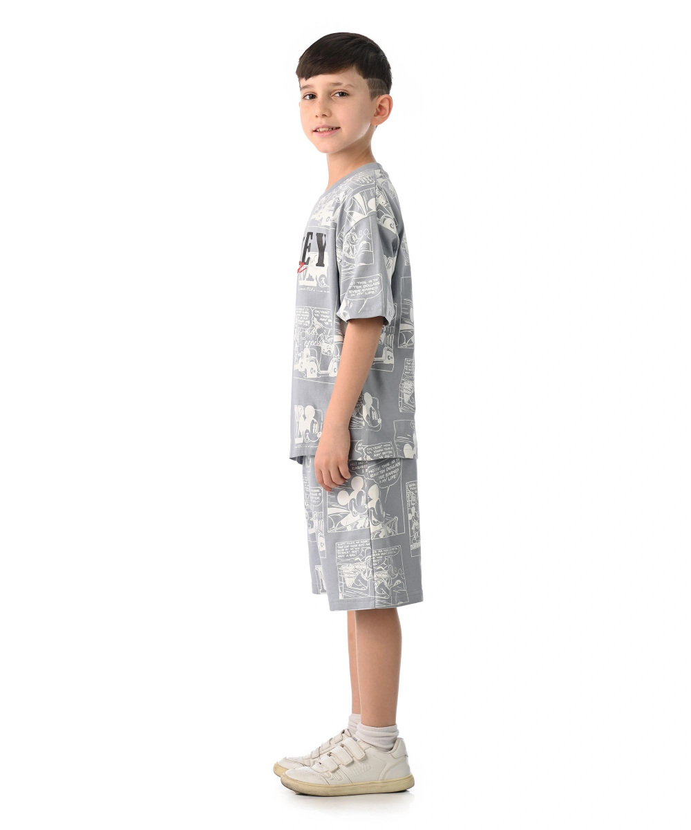 Mickey Mouse - 2pc-Set - Boys' Short Sleeves T-Shirt & Bermuda Shorts - Smoke Grey