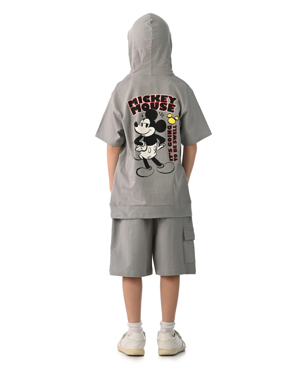 Mickey Mouse - 2pc-Set - Boys' Hooded T-Shirt & Bermuda Shorts - Grey