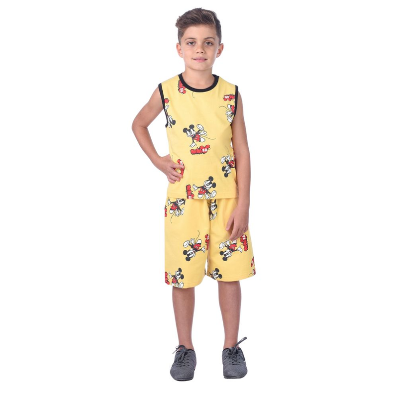 Mickey Mouse - 2pc-Set - Boys' Printed Sleeveless T-Shirt With Shorts - Yellow
